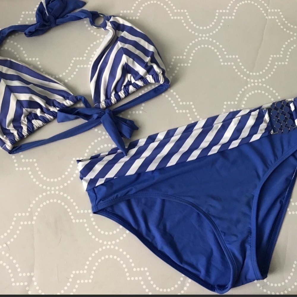 SKYE blue and white nautical stripe halter bikini